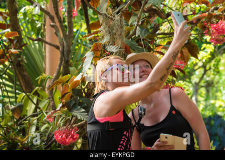 Visitors taking selfie photo at Vallarta Botanical Garden, Puerto Vallarta, Mexico. Stock Photo