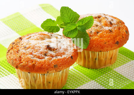 Studio shot of two chocolate chip muffins Stock Photo