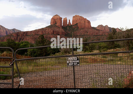 Storm clouds moving in over Cathedral Rock in Sedona Arizona. Stock Photo