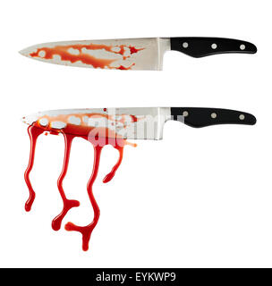 Chef's steel knife with a blood stains Stock Photo