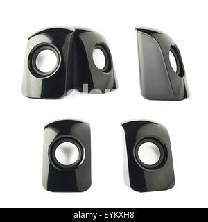 Black glossy plastic sound speakers isolated Stock Photo