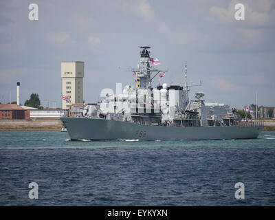 HMS St Albans, a Type 23 frigate of the Royal Navy, leaving Portsmouth Harbour. Stock Photo