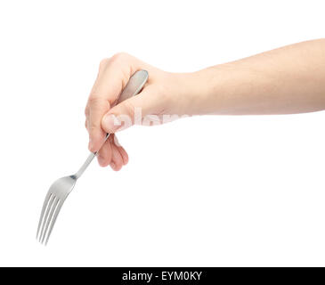 Male hand holding fork Stock Photo