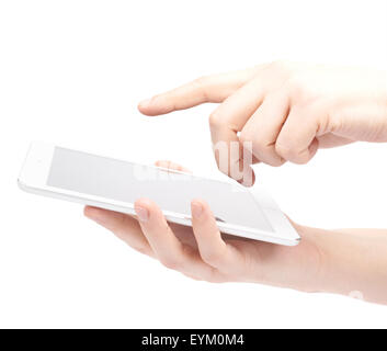 Holding and working with phone Stock Photo