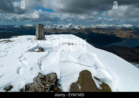 The trig point on the summit of Ben Lomond, Stirlingshire, Scotland, UK. Stock Photo