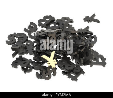 Pile of currency symbols isolated Stock Photo