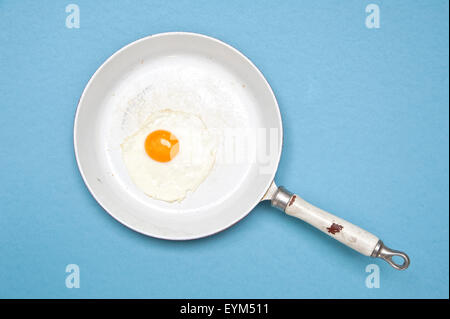 Frying pan, fried egg, blue subsoil, Stock Photo