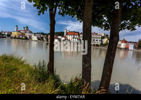 River Inn, St. Stephan's Cathedral, Passau, Lower Bavaria, Germany, Europe Stock Photo