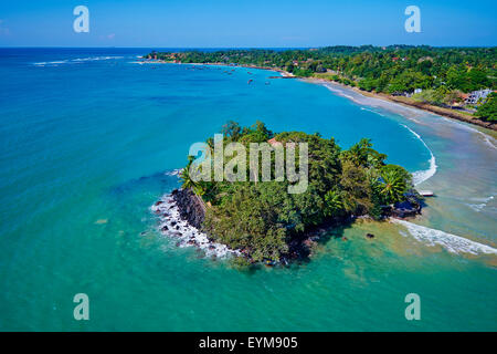 Sri Lanka, Southern Province, South Coast beach, Weligama bay, Taprobane island and Weligama beach, aerial view Stock Photo