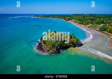 Sri Lanka, Southern Province, South Coast beach, Weligama bay, Taprobane island and Weligama beach, aerial view Stock Photo