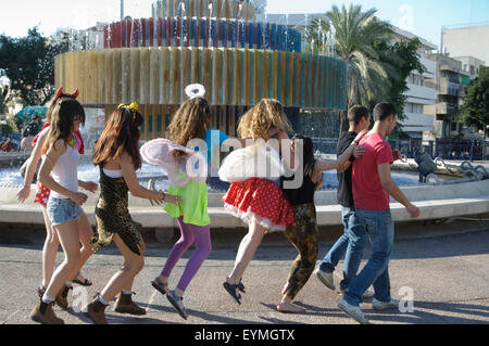Dizengoff Square, young people, Fire and Water Fountain, Tel Aviv, Israel Stock Photo