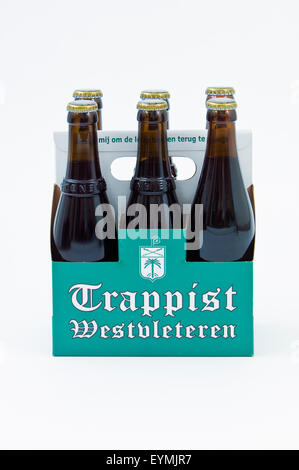 A full 6-pack of Westvleteren 12 (yellow cap) beer in it's original packaging. These were bought directly from the Abbey Stock Photo