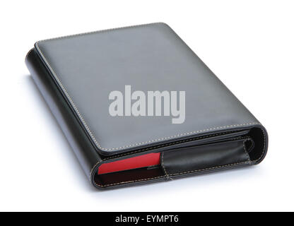 Black leather cover notebook isolated on white background Stock Photo