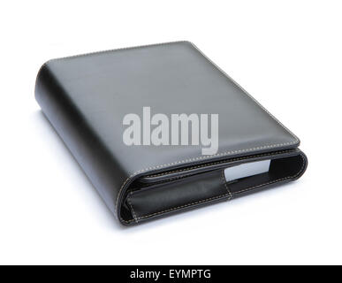 Black leather cover notebook isolated on white background Stock Photo