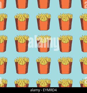 Sketch french freis in vintage style, vector seamless pattern Stock Vector