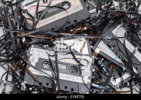 Jammed cassette tapes, Stock Photo