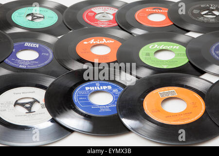 Old vinyl singles Stock Photo