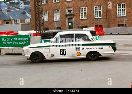 Copenhagen, Denmark, August 1st, 2015. Danish Pince Joachim passes in his Lotus Cortina. The Prince and Le Mans winnerTom Kristensen participated together in the Copenhagen Historic Grand Prix's combined professional and amateur class Stock Photo