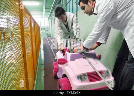 Italian Institute for Toy Safety; certification of toys and products intended for children: crash test. Stock Photo