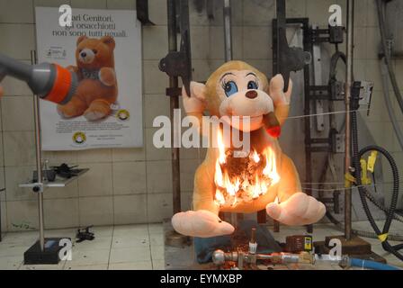 Italian Institute for Toy Safety; certification of toys and products intended for children: flammability test. Stock Photo