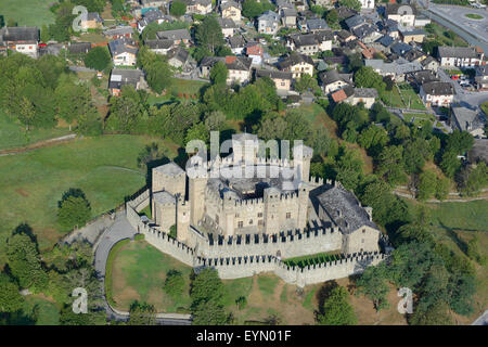 AERIAL VIEW. Fénis Castle. Aosta Valley, Italy. Stock Photo