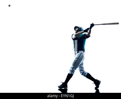 one caucasian man baseball player playing  in studio  silhouette isolated on white background Stock Photo
