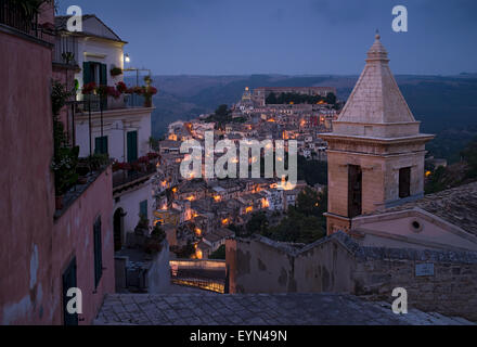 Ragusa Ibla cityscape at night in Val di Noto. Sicily, Italy. Stock Photo