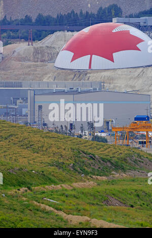 Domes covering stockpiles of processed ore to reduce dust emissions, Highland Valley copper mine, Logan Lake, British Columbia Stock Photo