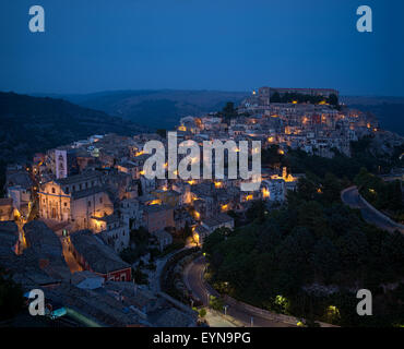 Ragusa Ibla cityscape at night in Val di Noto. Sicily, Italy. Stock Photo