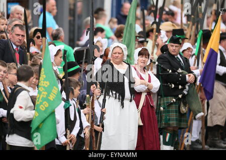 Image from the 1798 battle re-enactment staged on Weafer Street in Enniscorthy Town in County Wexford, Ireland depicting an historic battle between the United Irishmen and British forces. Stock Photo