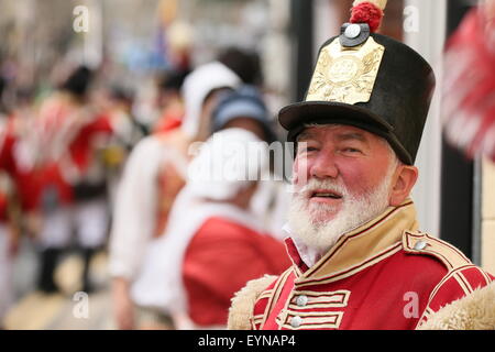 Image from the 1798 battle re-enactment staged on Weafer Street in Enniscorthy Town in County Wexford, Ireland depicting an historic battle between the United Irishmen and British forces. Stock Photo