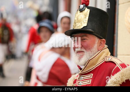 Image from the 1798 battle re-enactment staged on Weafer Street in Enniscorthy Town in County Wexford, Ireland depicting an historic battle between the United Irishmen and British forces. Stock Photo