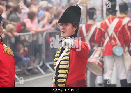 Image from the 1798 battle re-enactment staged on Weafer Street in Enniscorthy Town in County Wexford, Ireland depicting an historic battle between the United Irishmen and British forces. Stock Photo