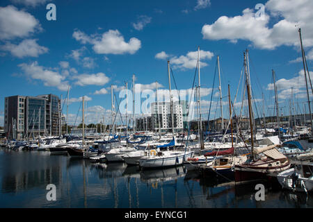Yachts and boats moored in Sutton Harbour Marina Plymouth Devon UK. Stock Photo