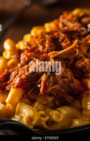 Homemade BBQ Pulled Pork Mac and Cheese Ready to Eat Stock Photo