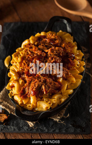 Homemade BBQ Pulled Pork Mac and Cheese Ready to Eat Stock Photo