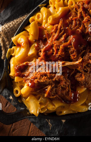 Homemade BBQ Pulled Pork Mac and Cheese Ready to Eat Stock Photo