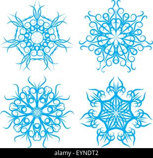 Vector set of symmetrical patterns. Snowflakes or flowers Stock Vector