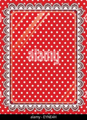 Lace vector frame with glass on the background polka dots Stock Vector