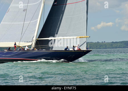 . Velsheda ( JK7) ( UK) laying the course for the windward buoy  in the 3 J-Class yachts race in  the Solent on the final day of racing at the Royal Yacht Squadron International Bicentenary Regatta.   The overall winner after four days of racing was Velsheda. Stock Photo