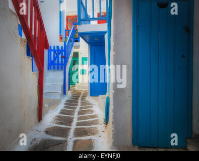 Streets in Mykonos town on the Greek island of Mykonos. Stock Photo