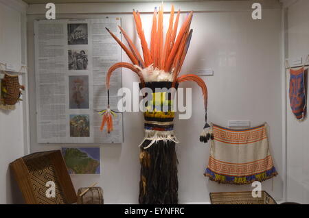 Traditional tribal articles on display in the 'Amazonian Indigenous Cultures Museum' in Iquitos, Peru. Stock Photo