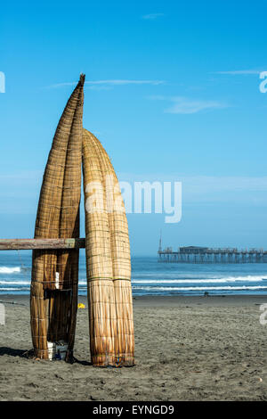 Traditional Peruvian small Reed Boats (Caballitos de Totora) Stock Photo