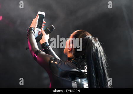 Brighton, UK, 1st August 2015. Tulisa performs on the Main Stage at Brighton's Pride festival event at Preston Park. This year celebrates the 25th anniversary of the UK's biggest Pride festival. Stock Photo