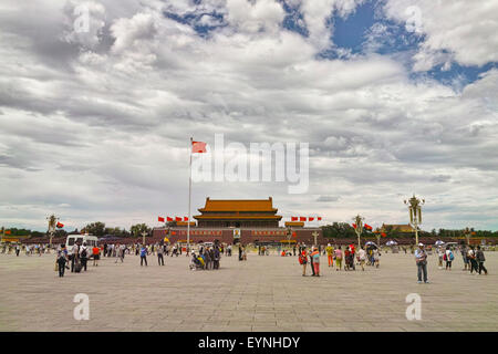 Crowd tourists in Tiananmen Square Stock Photo