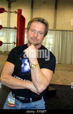 July 31, 2015 - File - RODERICK GEORGE 'RODDY' TOOMBS (April 17, 1954 - July 31, 2015), better known by his ring name 'Rowdy' Roddy Piper, was a Canadian professional wrestler, film actor and podcast host. In professional wrestling, he was best known for his work with the World Wrestling Federation (WWF, now WWE) in the mid-1980s to the mid-1990s. Diagnosed with Hodgkin's Lymphoma in 2006 but in November 2014 Piper said he was completely cancer free. Piper died in his sleep after a heart attack, at the age of 61, in his home in Hollywood, California Pictured: Roddy Piper at 2002 Wrestling conv Stock Photo