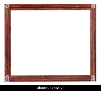 red brown painted narrow wooden picture frame with cut out blank space isolated on white background Stock Photo