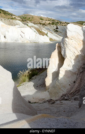 White rock formations, Blue Lake, Saint Bathans, Central Otago, South Island, New Zealand Stock Photo