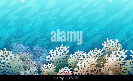 Horizontal colorful seamless background with coral reef. Stock Vector