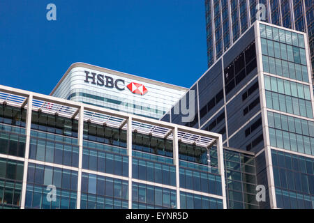 The top of the HSBC building at 8 Canada Square in Canary Wharf, London ...